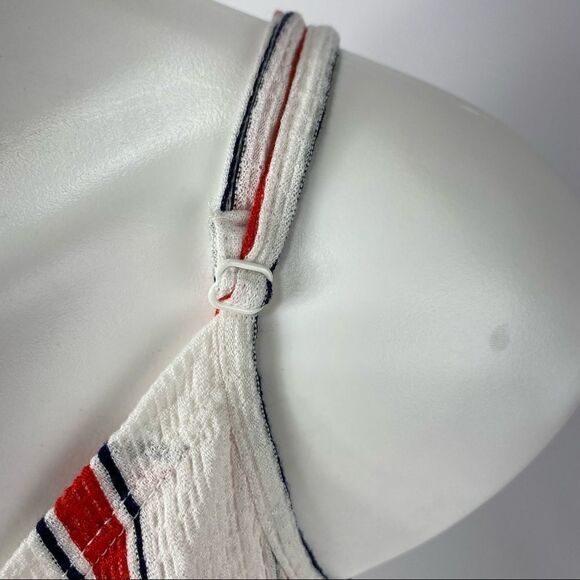 Love Tree Crop Top Waffle Knit Knotted Front Stripe Red White Blue NWOT L - Picture 4 of 8